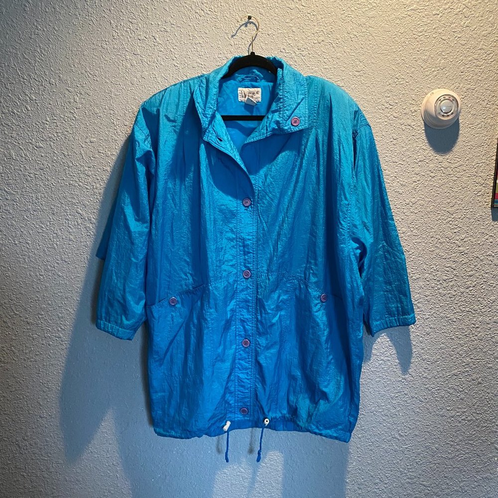 Vintage VTG 80s Windsor Bay Women's Turquoise Windbreaker Jacket